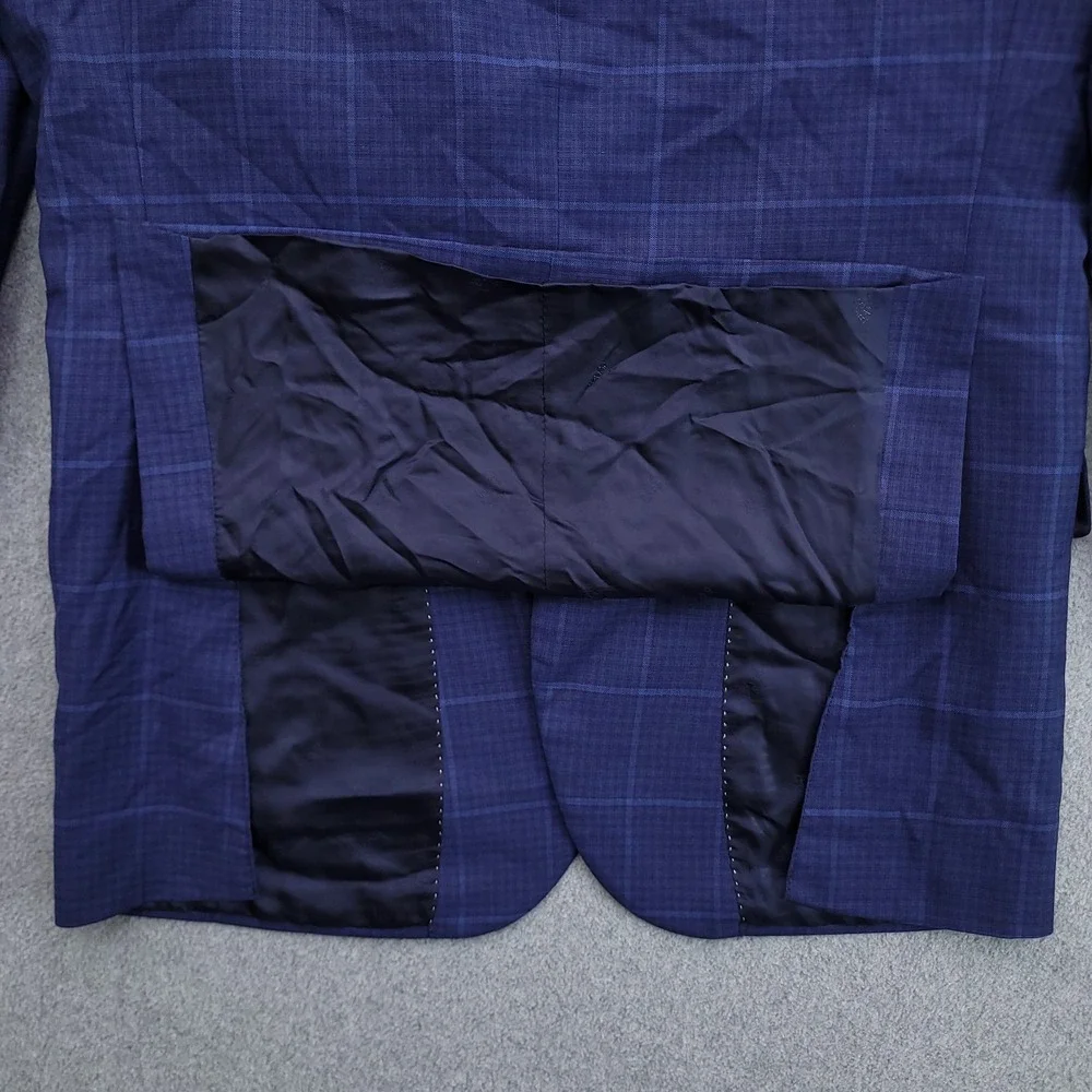 Jos A Bank Blazer Mens 40L Blue Windowpane Lanificio 120s Wool Cerruti Jacket